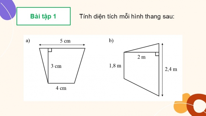 Giáo án PPT dạy thêm Toán 5 Chân trời bài 46: Diện tích hình thang