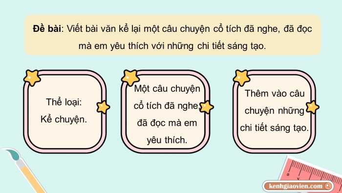 Giáo án điện tử Tiếng Việt 5 chân trời Bài 6: Luyện tập tìm ý, lập dàn ý cho bài văn kể chuyện sáng tạo