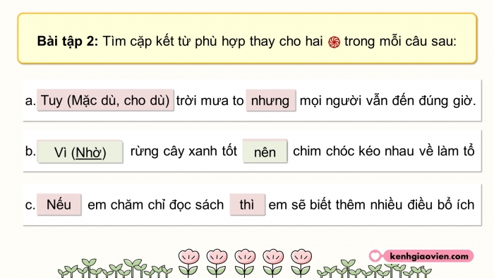 Giáo án điện tử Tiếng Việt 5 chân trời Bài 4: Luyện tập về kết từ