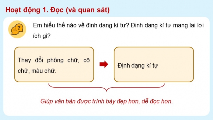 Giáo án điện tử Tin học 5 chân trời Bài 7: Định dạng kí tự