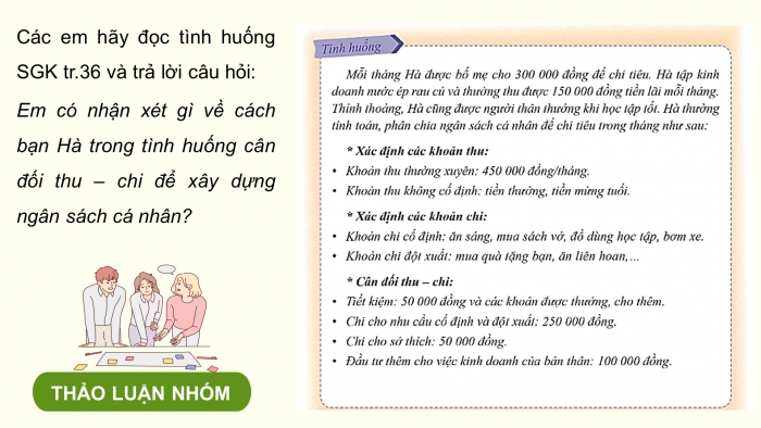 Giáo án điện tử Hoạt động trải nghiệm 9 cánh diều Chủ đề 4 - Hoạt động giáo dục 2: Xây dựng ngân sách cá nhân