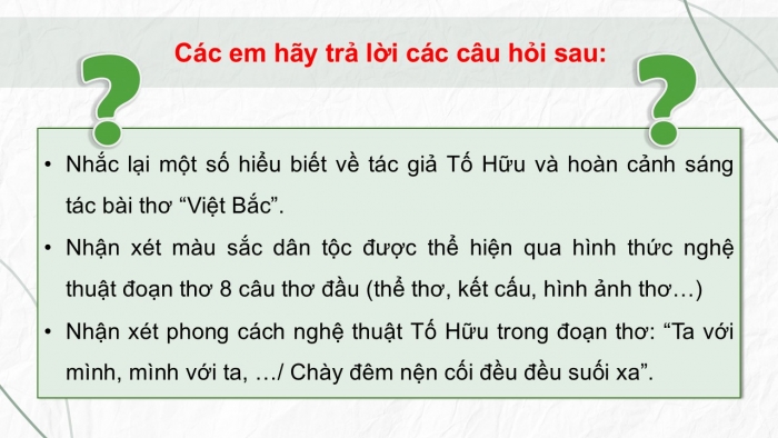 Giáo án PPT dạy thêm Ngữ văn 12 Cánh diều bài 4: Việt Bắc (Tố Hữu)