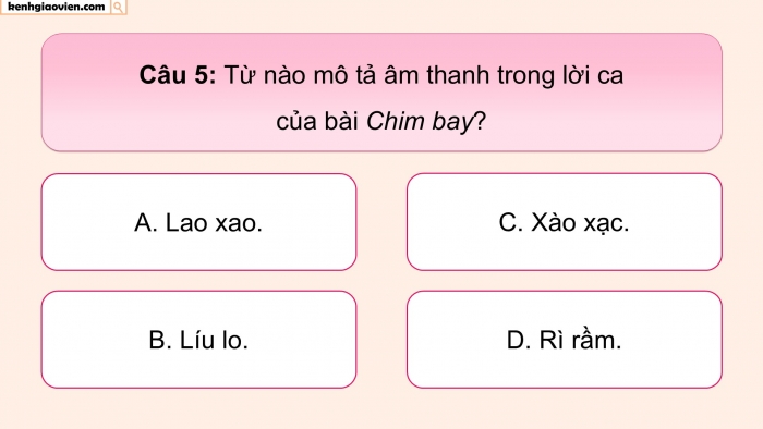 Giáo án điện tử Âm nhạc 5 cánh diều Tiết 14: Ôn tập bài hát Chim bay, Nghe nhạc Thiên nga