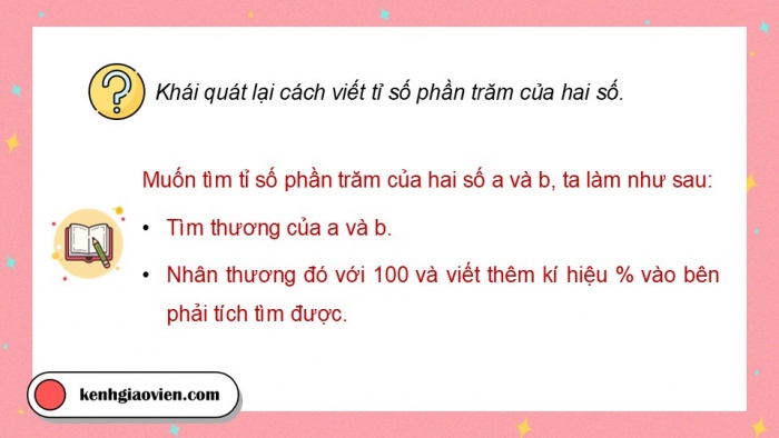 Giáo án điện tử Toán 5 cánh diều Bài 41: Tìm tỉ số phần trăm của hai số