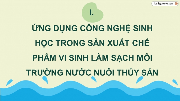 Giáo án điện tử chuyên đề Công nghệ 12 Lâm nghiệp Thuỷ sản Kết nối Bài 9: Ứng dụng công nghệ sinh học trong quản lí môi trường nước nuôi thuỷ sản