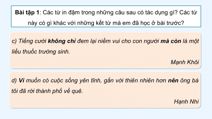 Giáo án điện tử Tiếng Việt 5 cánh diều Bài 9: Kết từ (tiếp theo)