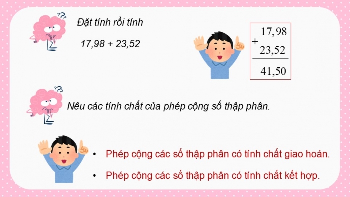 Giáo án PPT dạy thêm Toán 5 Chân trời bài 28: Cộng hai số thập phân