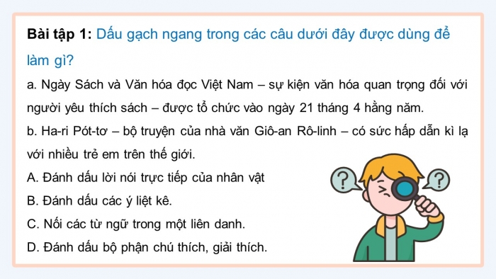 Giáo án điện tử Tiếng Việt 5 kết nối Bài 21: Dấu gạch ngang