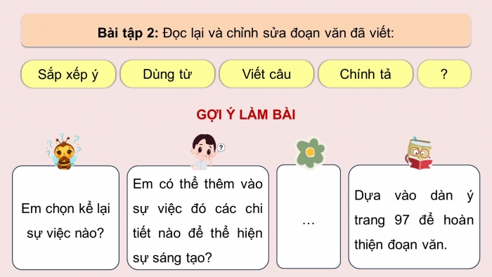 Giáo án điện tử Tiếng Việt 5 chân trời Bài 4: Viết đoạn văn cho bài văn kể chuyện sáng tạo