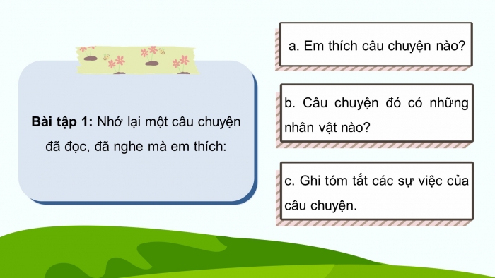 Giáo án điện tử Tiếng Việt 5 chân trời Bài 2: Luyện tập tìm ý, lập dàn ý cho bài văn kể chuyện sáng tạo (tiếp theo)