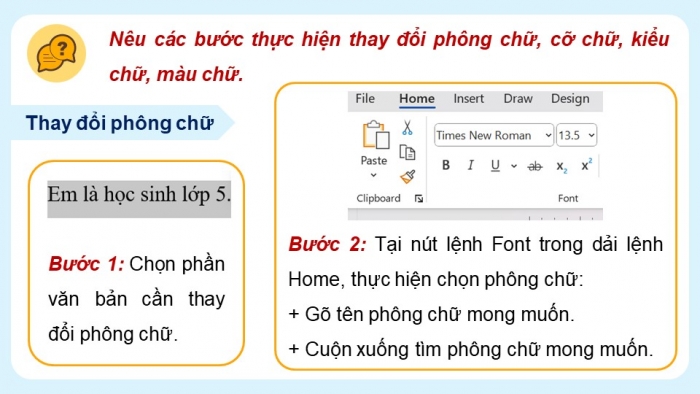 Giáo án điện tử Tin học 5 chân trời Bài 7: Định dạng kí tự