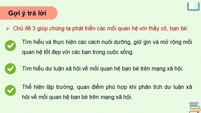 Giáo án điện tử Hoạt động trải nghiệm 12 chân trời bản 2 Chủ đề 3: Phát triển các mối quan hệ với thầy cô, bạn bè (P1)