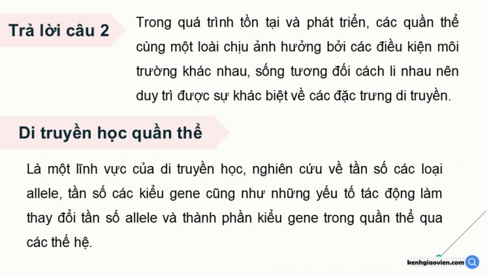 Giáo án điện tử Sinh học 12 kết nối Bài 18: Di truyền quần thể