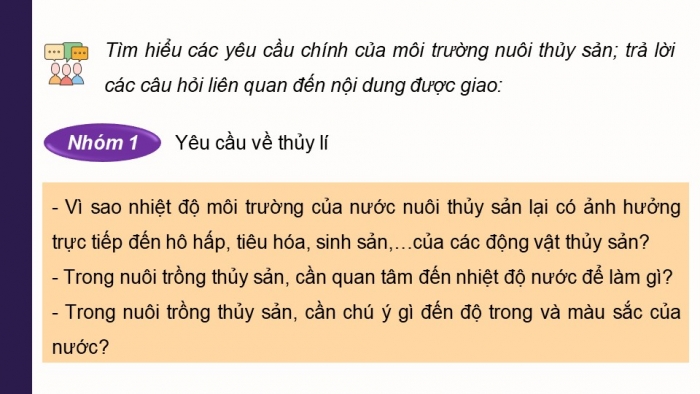 Giáo án điện tử Công nghệ 12 Lâm nghiệp - Thủy sản Kết nối Bài 10: Giới thiệu về môi trường nuôi thuỷ sản