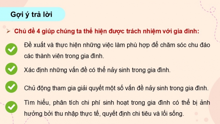 Giáo án điện tử Hoạt động trải nghiệm 12 chân trời bản 2 Chủ đề 4: Thể hiện trách nhiệm với gia đình (P1)