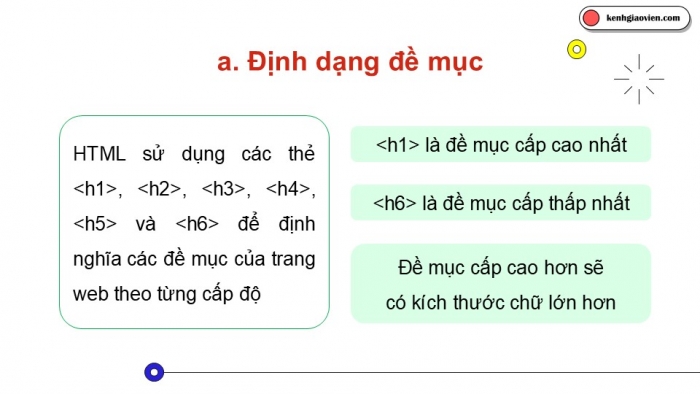 Giáo án điện tử Khoa học máy tính 12 chân trời Bài F2: Tạo và định dạng trang web với các thẻ HTML