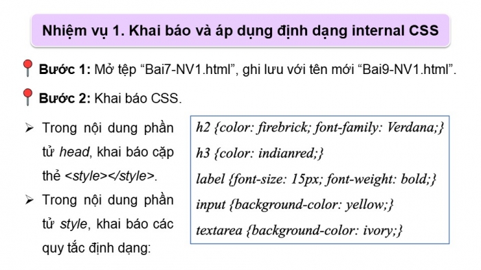 Giáo án điện tử Tin học ứng dụng 12 cánh diều Bài 9: Thực hành định dạng một số thuộc tính CSS