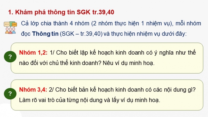 Giáo án điện tử Kinh tế pháp luật 12 chân trời Bài 5: Lập kế hoạch kinh doanh