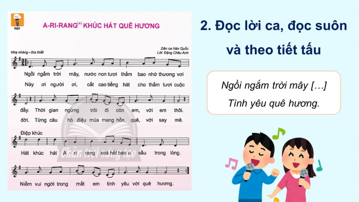 Giáo án điện tử Âm nhạc 5 chân trời Tiết 2: Ôn tập hát A-ri-ang khúc hát quê hương. Đọc nhạc Bài đọc nhạc số 2