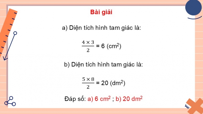 Giáo án PPT dạy thêm Toán 5 Chân trời bài 44: Diện tích hình tam giác