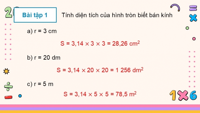 Giáo án PPT dạy thêm Toán 5 Chân trời bài 49: Diện tích hình tròn