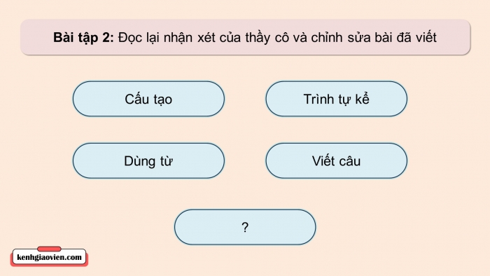 Giáo án điện tử Tiếng Việt 5 chân trời Bài 7: Trả bài văn kể chuyện sáng tạo (Bài viết số 3)