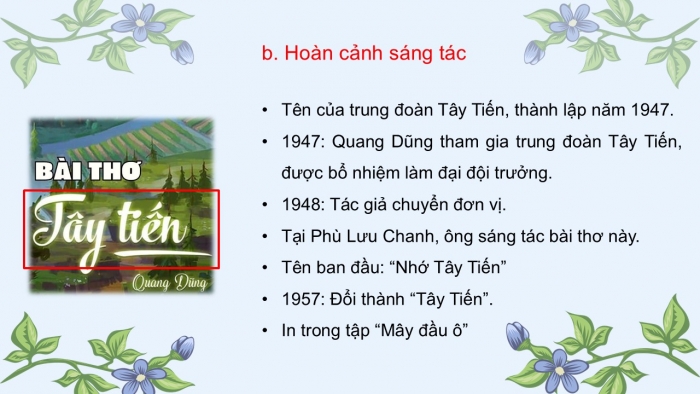 Giáo án PPT dạy thêm Ngữ văn 12 Cánh diều bài 4: Tây Tiến (Quang Dũng)