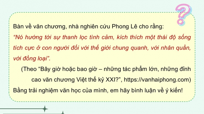 Giáo án PPT dạy thêm Ngữ văn 12 Cánh diều bài 5: Viết bài nghị luận về vai trò của văn học đối với tuổi trẻ