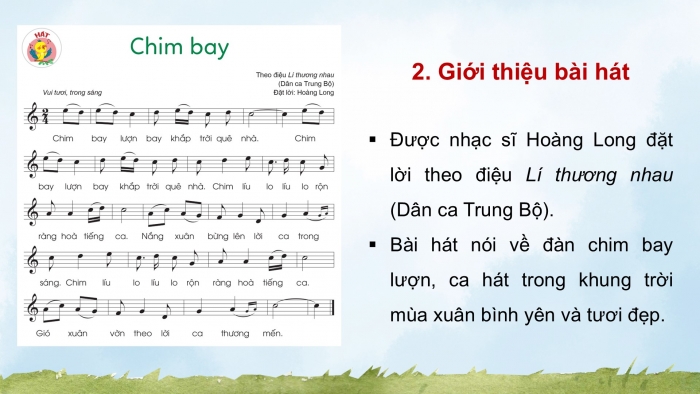 Giáo án điện tử Âm nhạc 5 cánh diều Tiết 13: Hát Chim bay