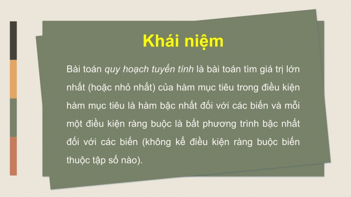 Giáo án điện tử chuyên đề Toán 12 cánh diều Bài 1: Vận dụng hệ bất phương trình bậc nhất để giải quyết một số bài toán quy hoạch tuyến tính