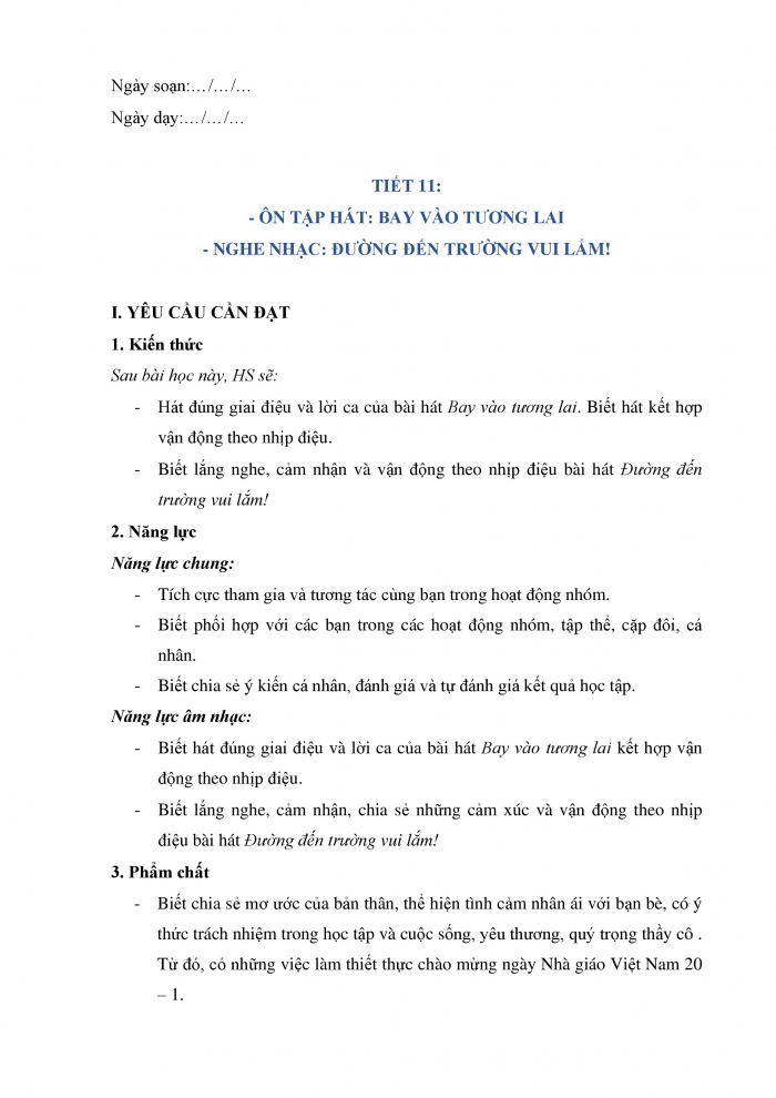 Giáo án và PPT Âm nhạc 5 kết nối Tiết 11: Ôn bài hát Bay vào tương lai, Nghe nhạc Đường đến trường vui lắm!