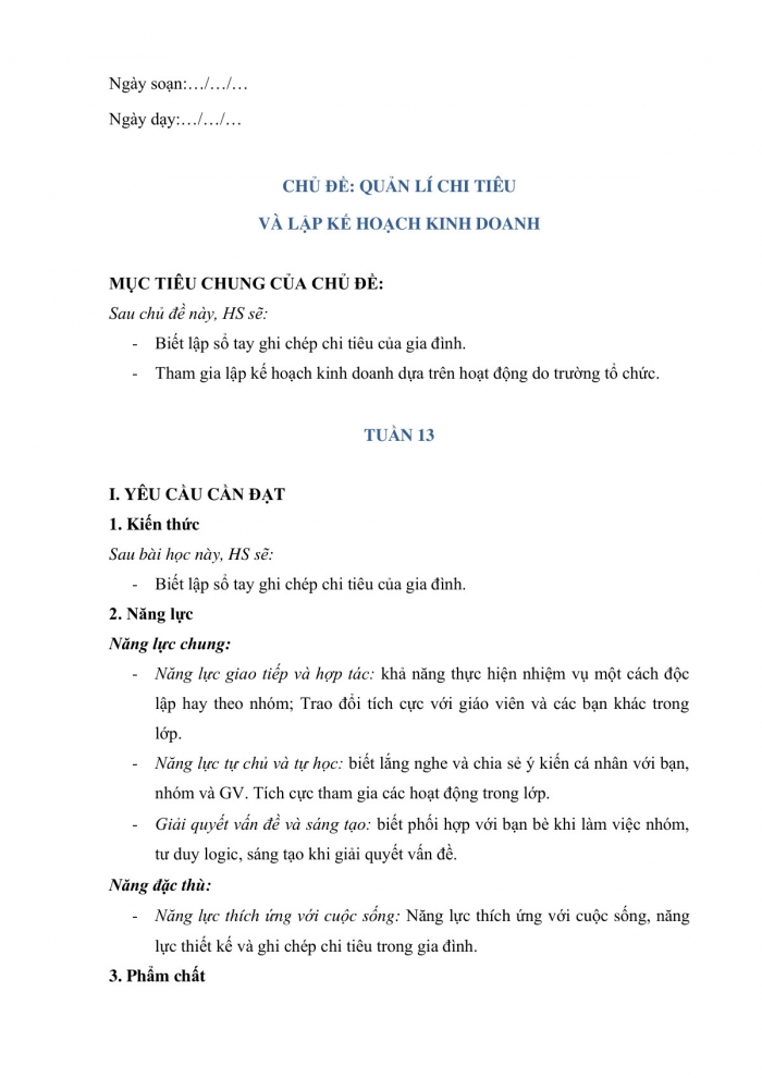 Giáo án và PPT Hoạt động trải nghiệm 5 kết nối Chủ đề Quản lí chi tiêu và lập kế hoạch kinh doanh - Tuần 13