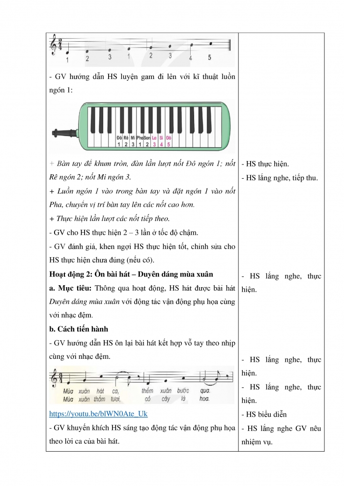 Giáo án và PPT Âm nhạc 5 kết nối Tiết 14: Nhạc cụ Nhạc cụ thể hiện tiết tấu và nhạc cụ thể hiện giai điệu, Ôn bài hát Duyên dáng mùa xuân