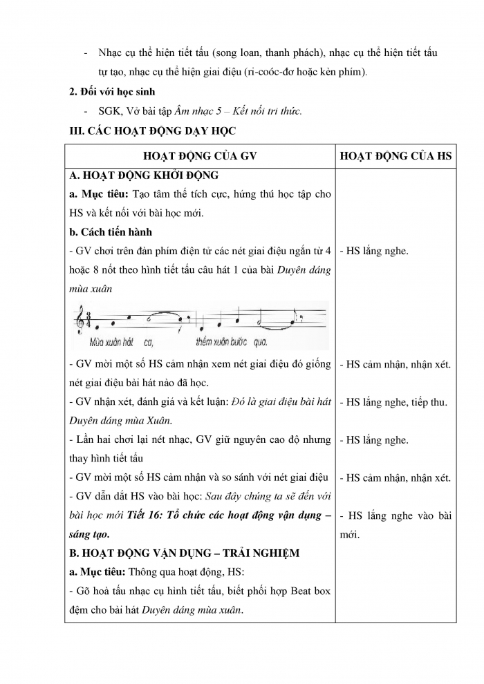 Giáo án và PPT Âm nhạc 5 kết nối Tiết 16: Tổ chức hoạt động Vận dụng – Sáng tạo