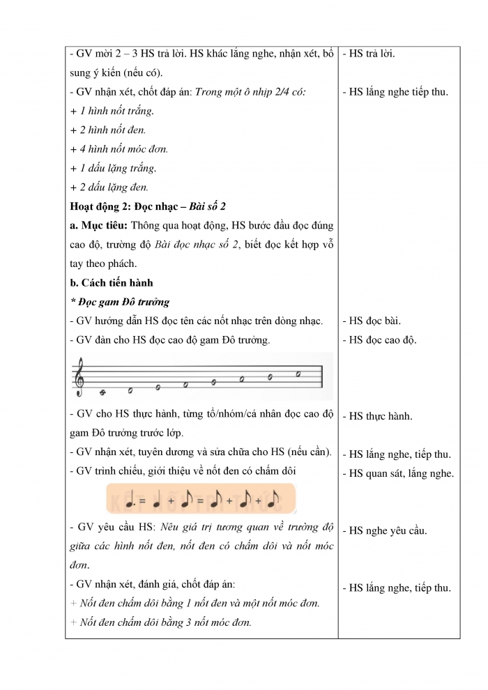 Giáo án và PPT Âm nhạc 5 kết nối Tiết 9: Lí thuyết âm nhạc Nhịp 2/4, Đọc nhạc Bài số 2