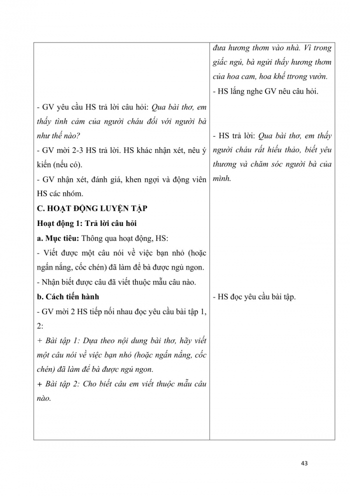 Giáo án và PPT Tiếng Việt 3 cánh diều Bài 4: Quạt cho bà ngủ, Ôn tập về câu Ai làm gì?, Nghe – viết Trong đêm bé ngủ, Ôn bảng chữ cái, Phân biệt r/d/gi, dấu hỏi / dấu ngã, Trao đổi Em đọc sách báo