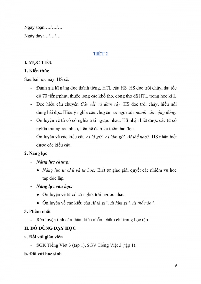 Giáo án và PPT Tiếng Việt 3 cánh diều Bài 10: Ôn tập cuối học kì I (Tiết 1 + 2)