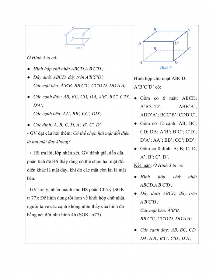 Giáo án và PPT Toán 7 cánh diều Bài 1: Hình hộp chữ nhật. Hình lập phương