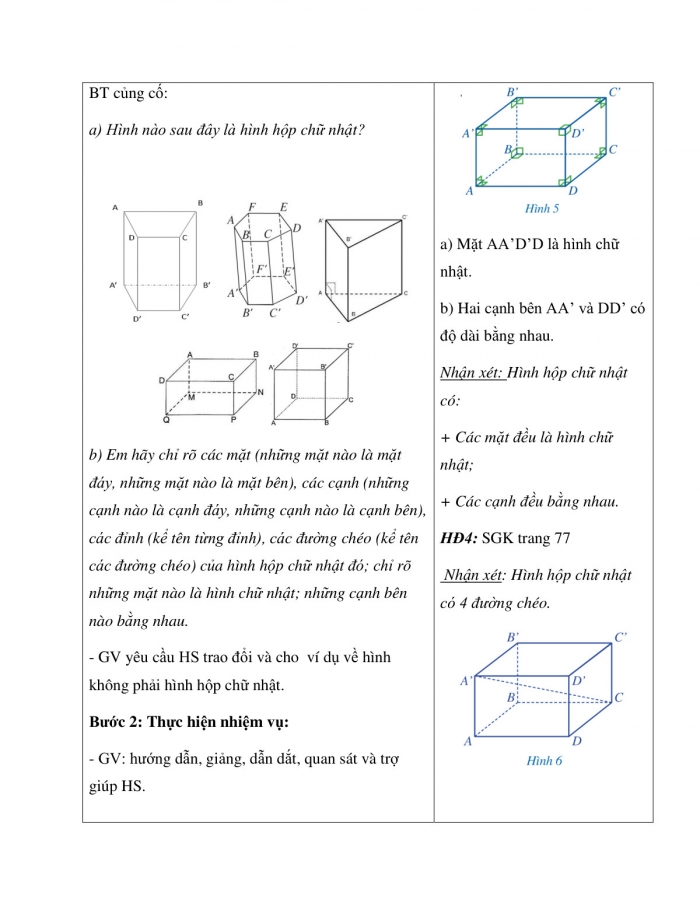 Giáo án và PPT Toán 7 cánh diều Bài 1: Hình hộp chữ nhật. Hình lập phương