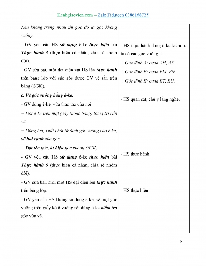 Giáo án và PPT Toán 3 chân trời bài Góc vuông, góc không vuông