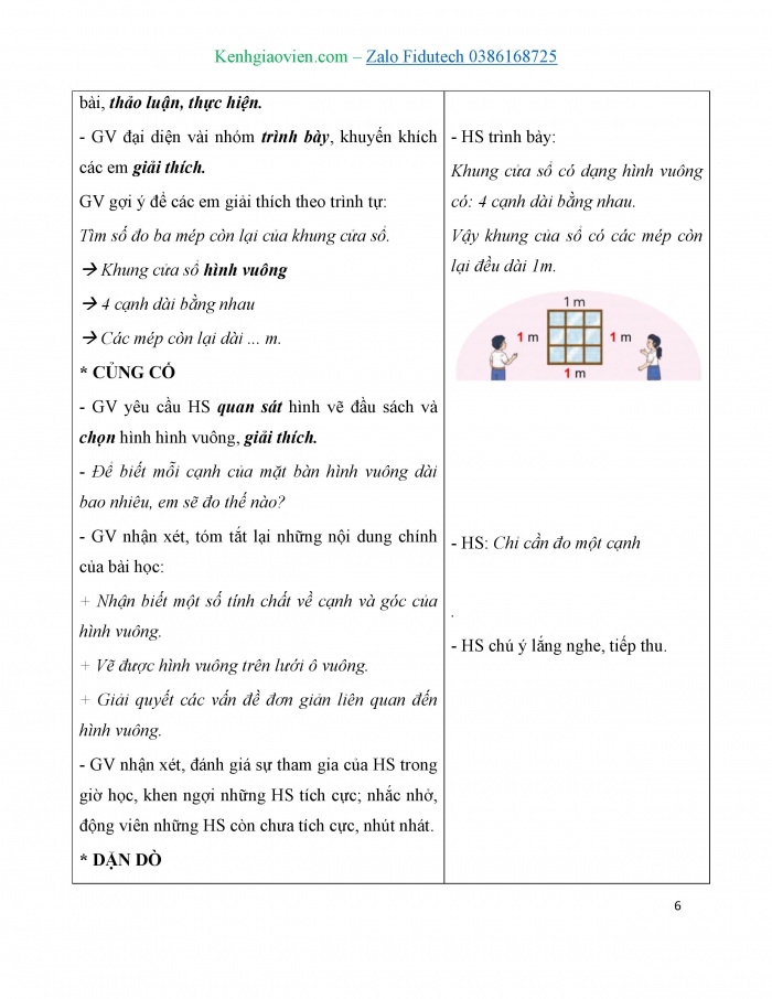 Giáo án và PPT Toán 3 chân trời bài Hình vuông