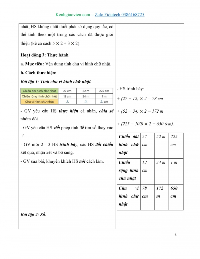 Giáo án và PPT Toán 3 chân trời bài Chu vi hình chữ nhật