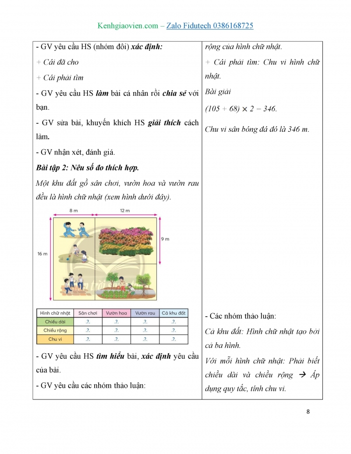 Giáo án và PPT Toán 3 chân trời bài Chu vi hình chữ nhật