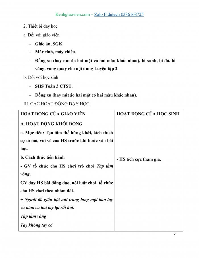 Giáo án và PPT Toán 3 chân trời bài Các khả năng xảy ra của một sự kiện