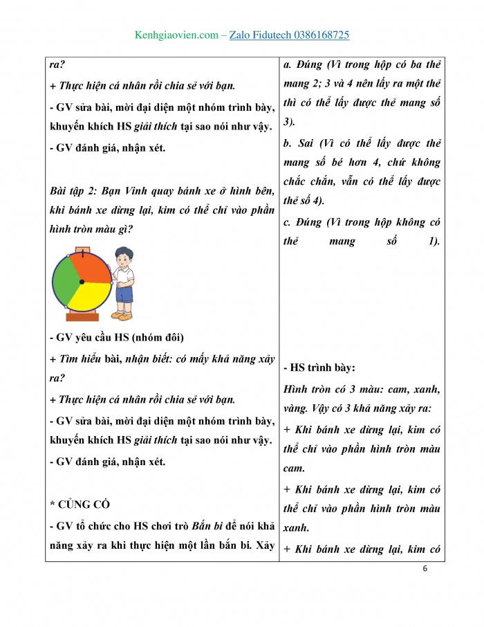 Giáo án và PPT Toán 3 chân trời bài Các khả năng xảy ra của một sự kiện