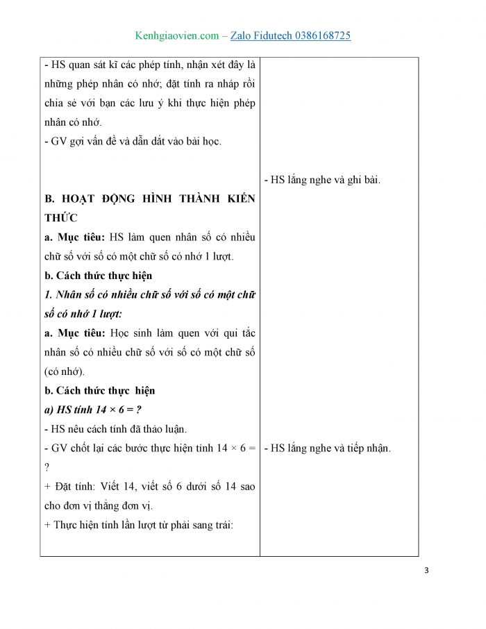 Giáo án và PPT Toán 3 cánh diều bài Nhân với số có một chữ số (có nhớ)