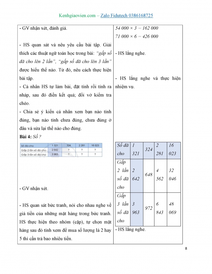 Giáo án và PPT Toán 3 cánh diều bài Nhân với số có một chữ số (có nhớ)