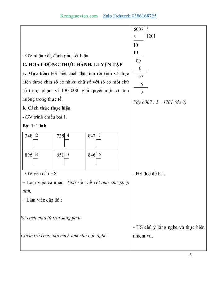 Giáo án và PPT Toán 3 cánh diều bài Chia cho số có một chữ số trong phạm vi 100 000 (tiếp theo) (1)