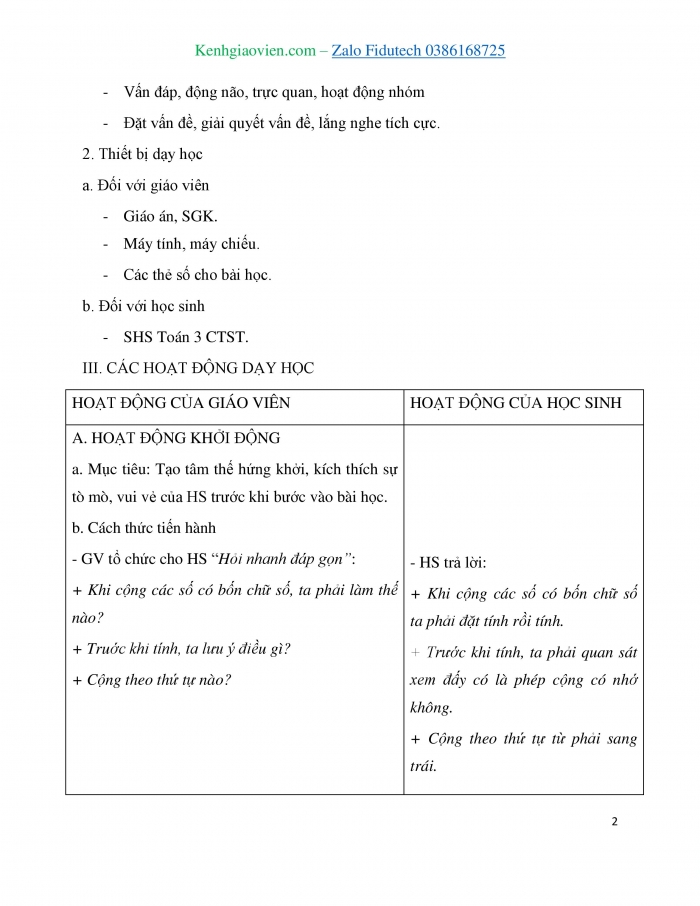 Giáo án và PPT Toán 3 chân trời bài Phép cộng các số trong phạm vi 100 000