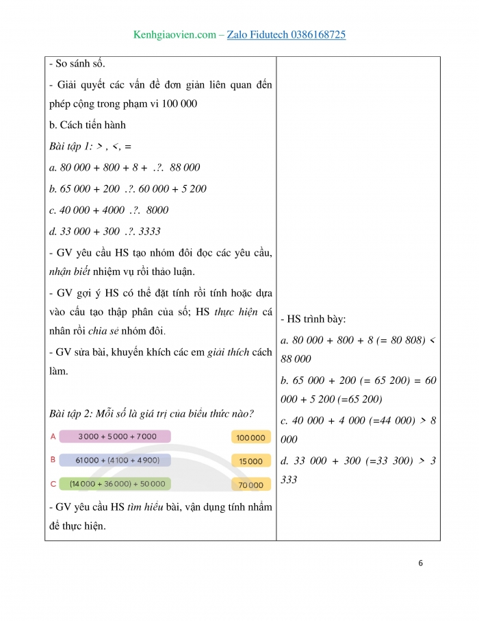 Giáo án và PPT Toán 3 chân trời bài Phép cộng các số trong phạm vi 100 000